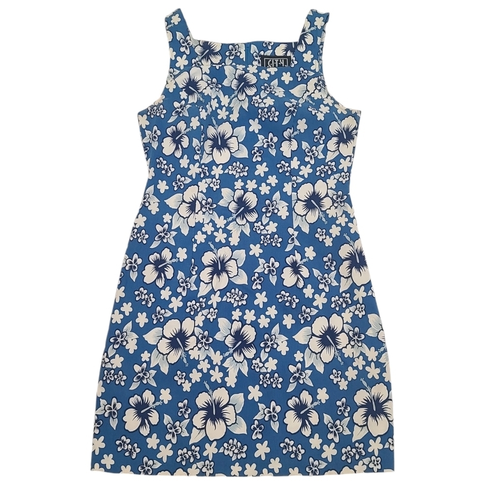 Blue floral vintage hibiscus dress size 11